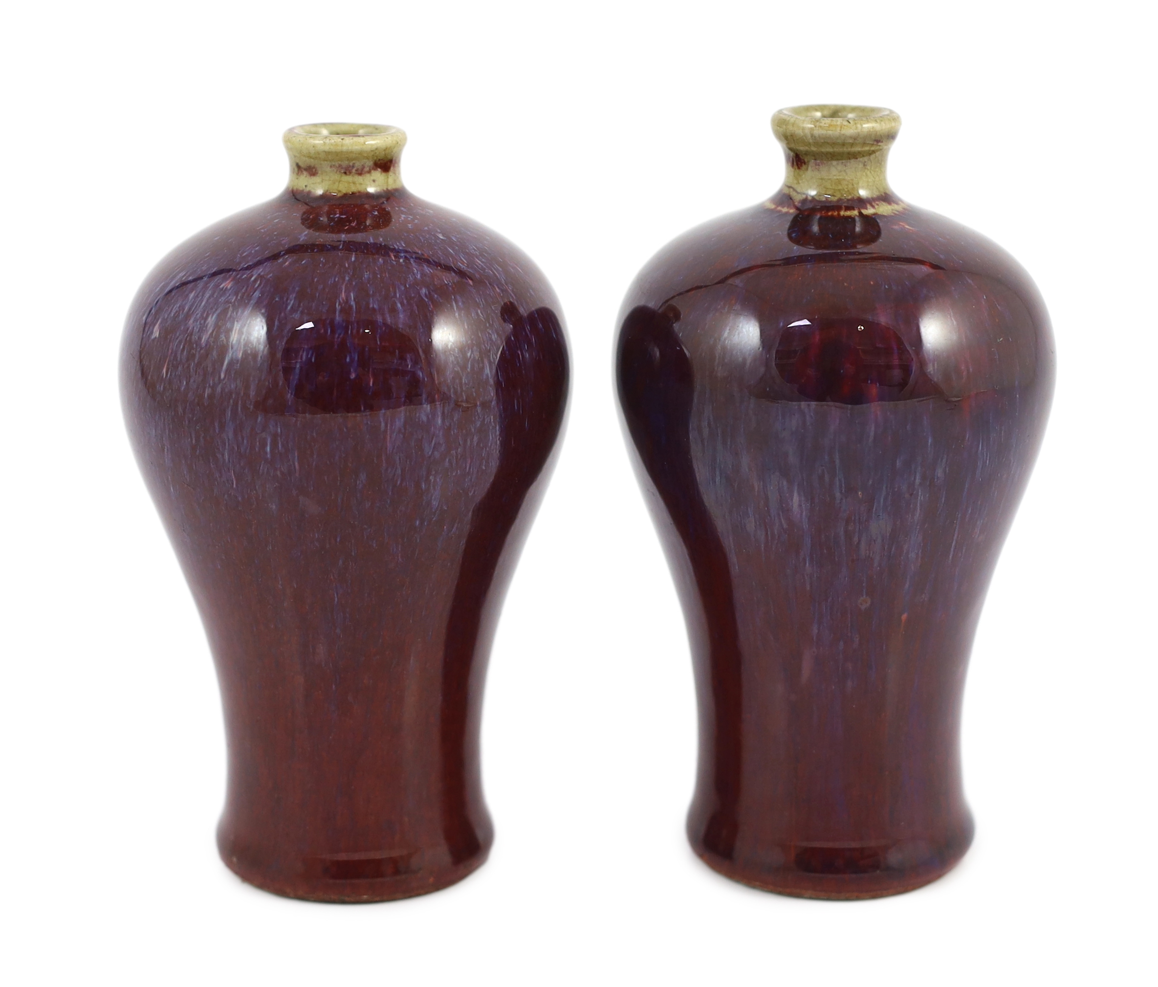 A near pair of Chinese flambé glazed meiping, 18th century